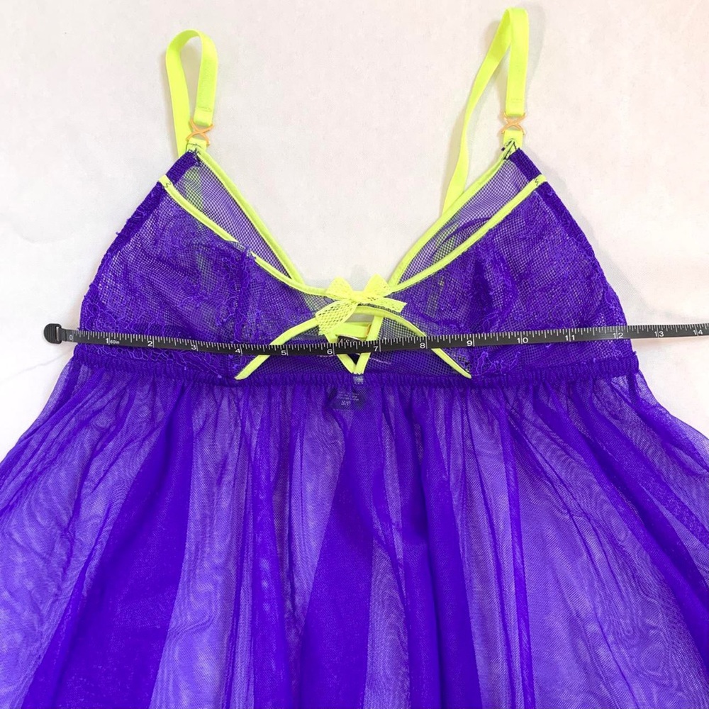 Victoria’s Secret Purple and Yellow Mesh Slip Dress Babydoll Lingerie Size S - Picture 3 of 4